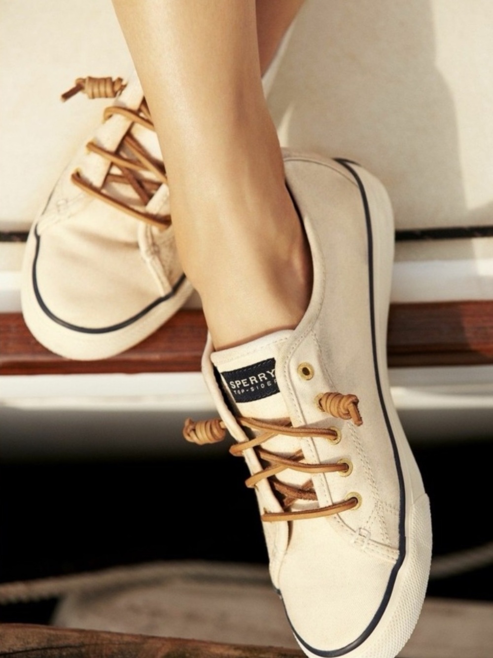 Sperry Coastal Beige Canvas Sneakers Size 9 | Nautical Casual Summer Shoes - Picture 2 of 9